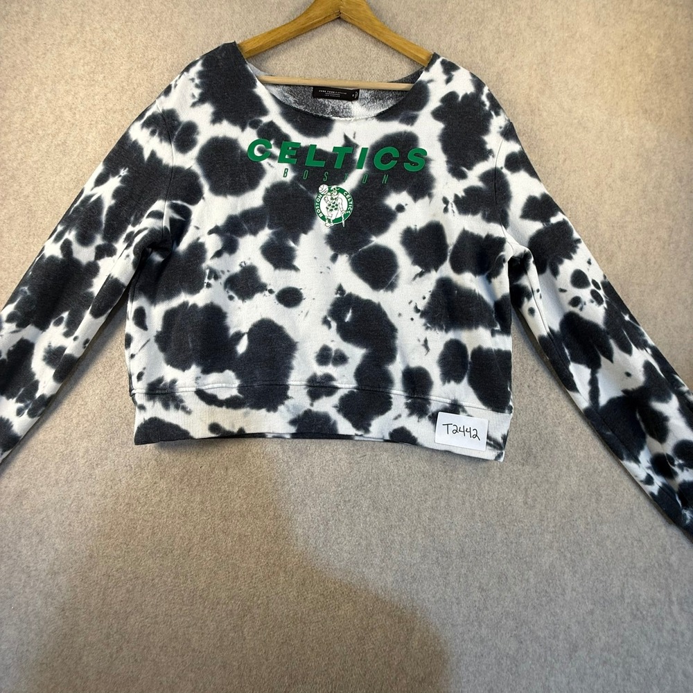 Junk Food Clothing Boston Celtics Tie Dye Cropped Sweatshirt Black White Medium